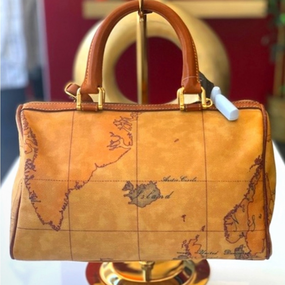 Alviero Martini Mini Leather Brown Map Handbag